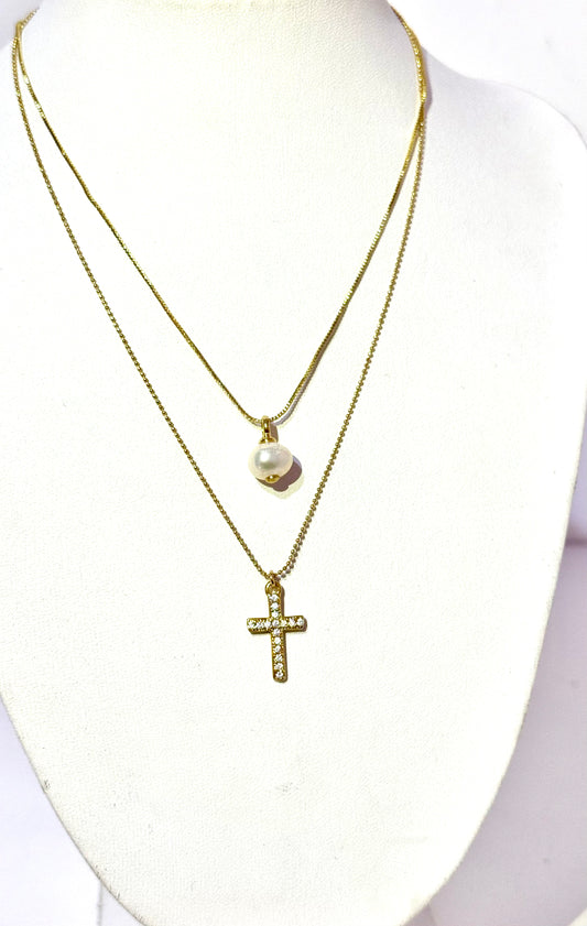 Collar Cruz Con circones Cadena militar