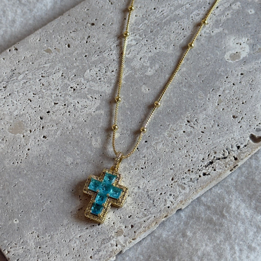 Collar Cruz Celeste con circones